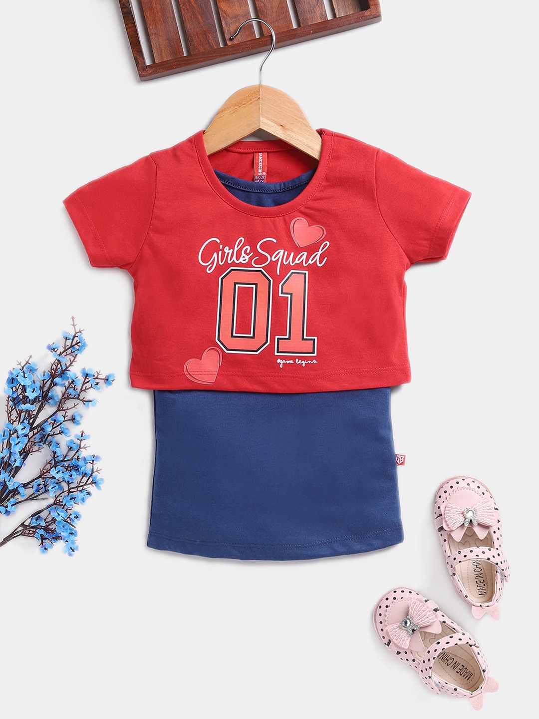 

Here&Now X Game Begins Girls Typography Printed Cotton Crop Top with Camisole, Red