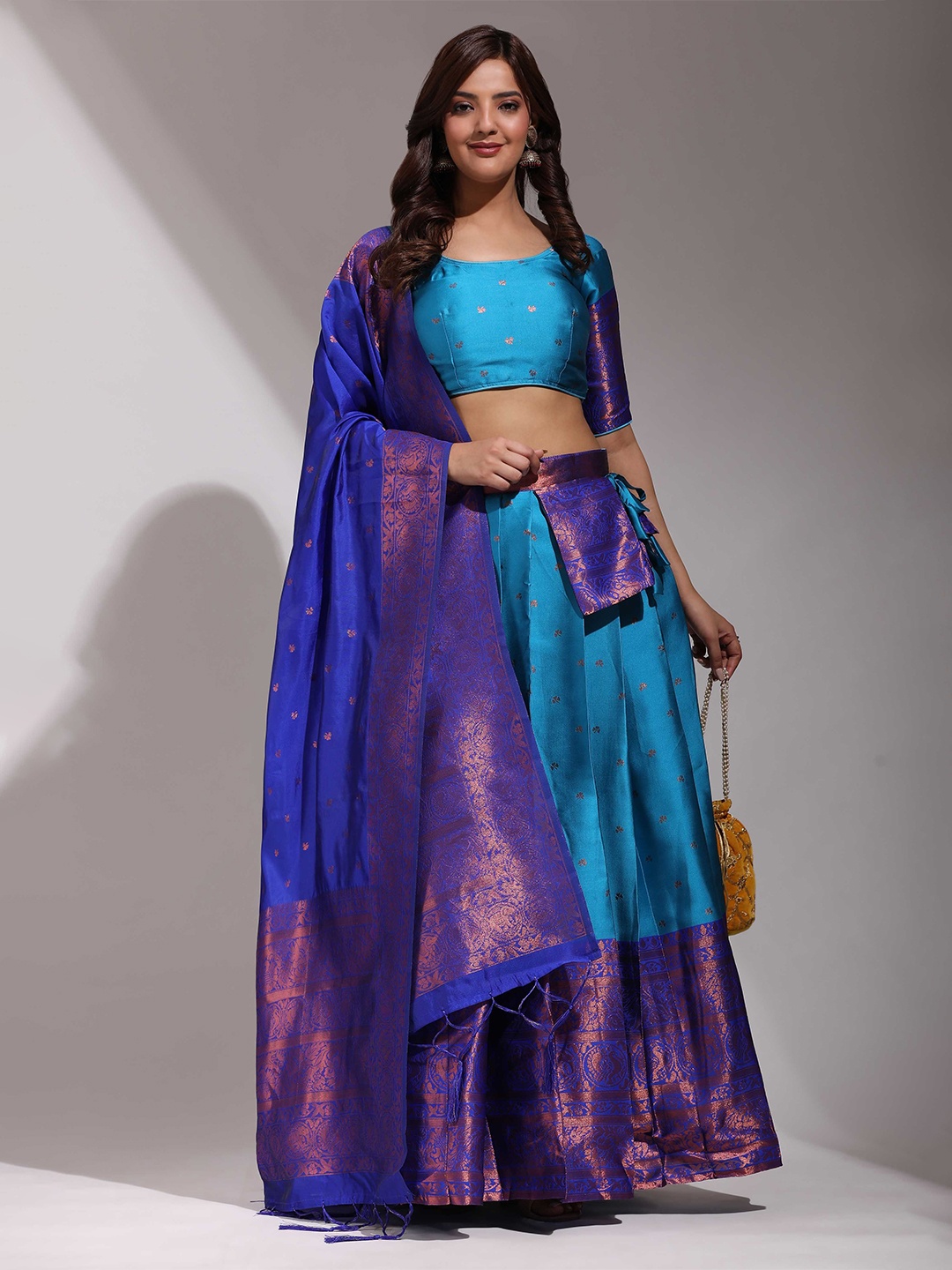 

Fabcartz Ethnic Motifs Woven Design Semi-Stitched Lehenga & Unstitched Blouse With Dupatta, Blue