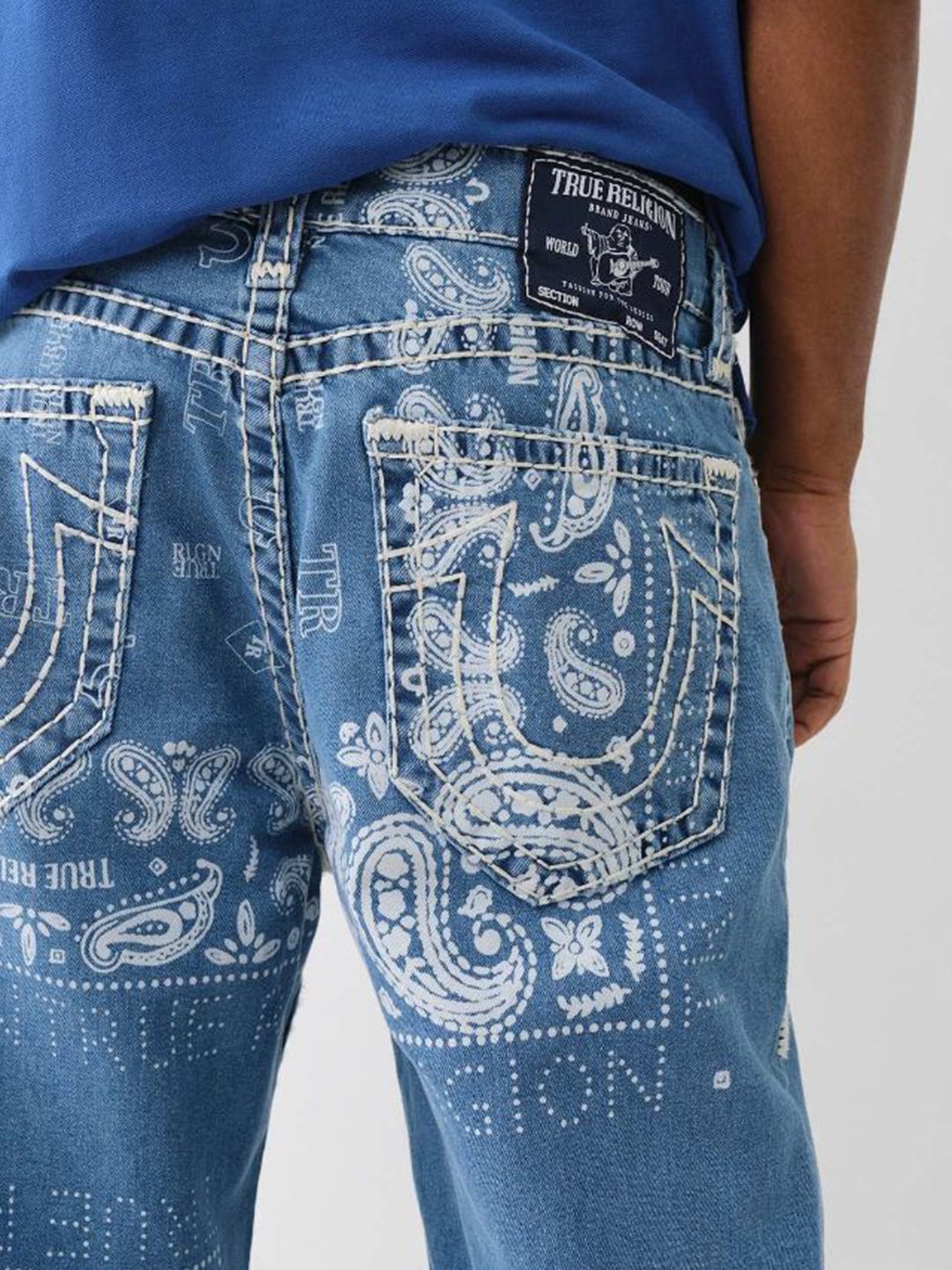 True Religion Super T Bobby Oversized Mid-Rise Printed Jeans, Blue