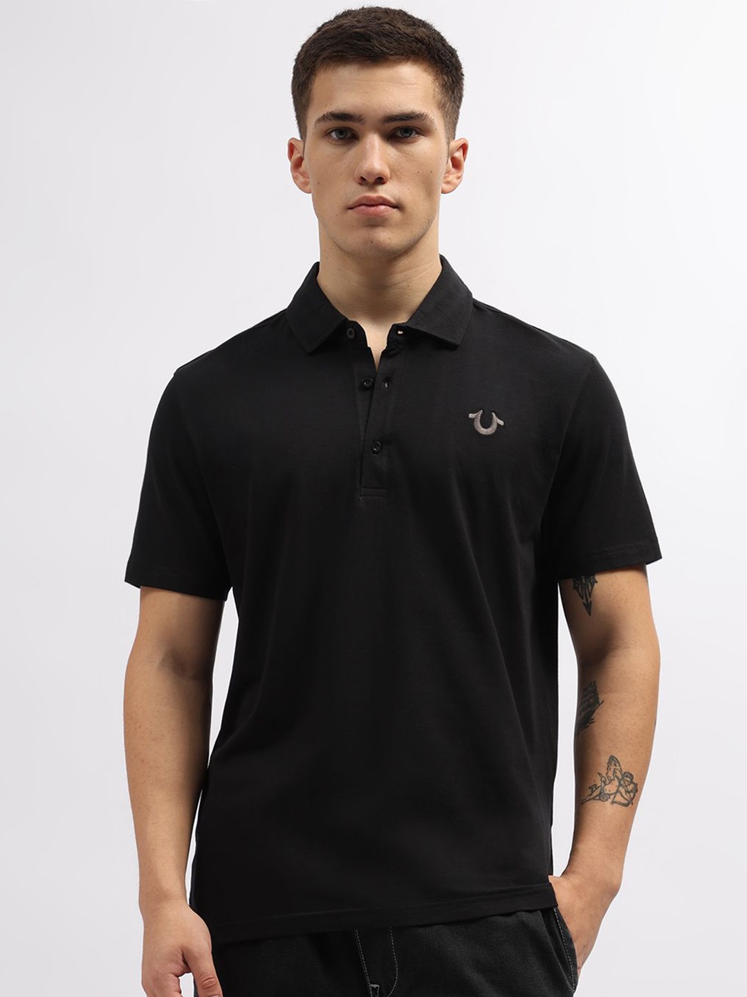 

True Religion Men Solid Polo Collar T-shirt, Black