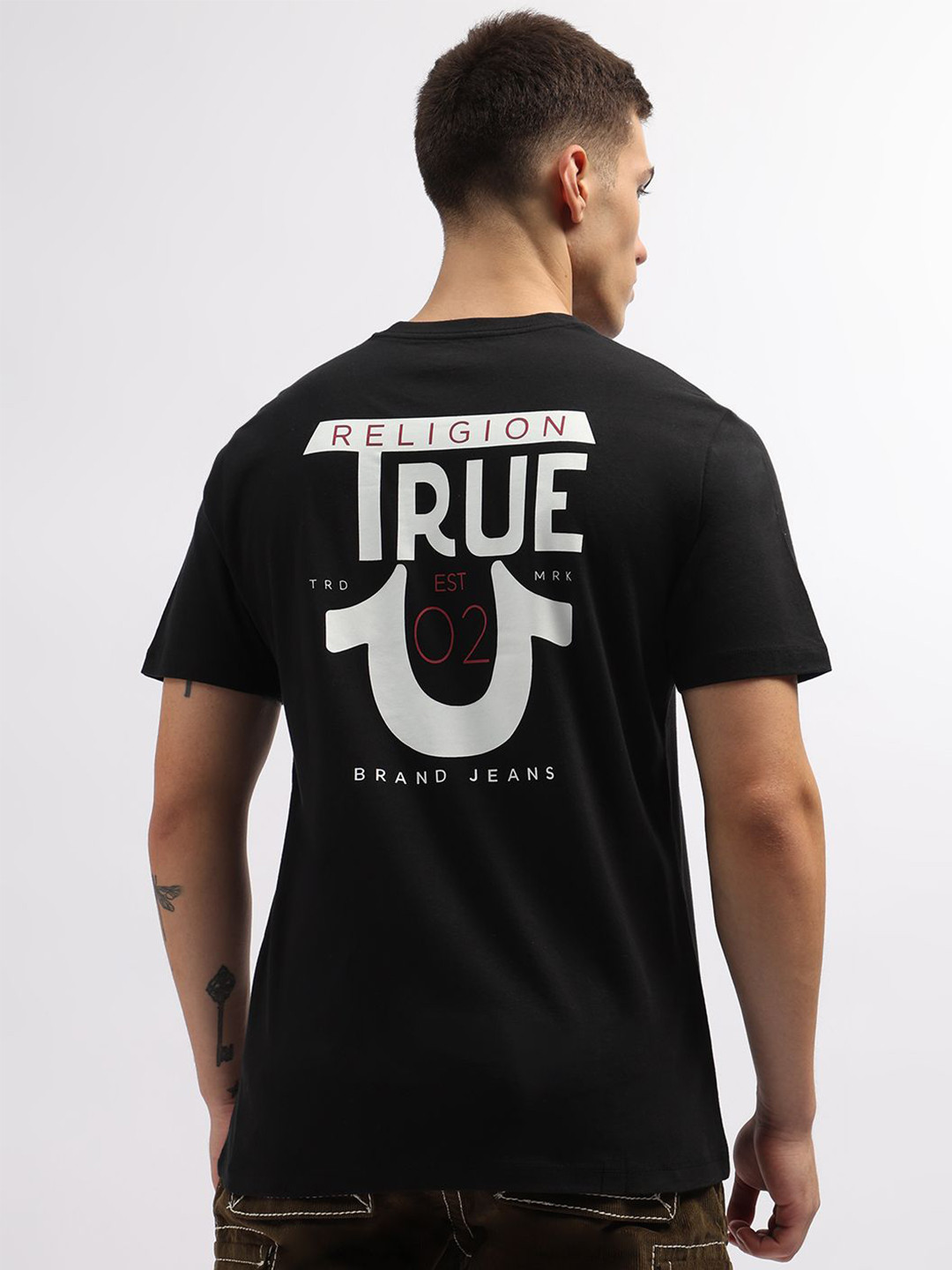 

True Religion Men Typography Printed Round Neck T-shirt, Black