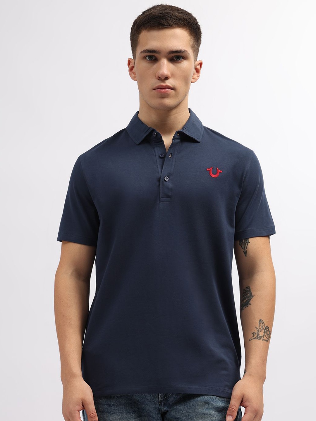 

True Religion Men Solid Polo Collar T-shirt, Blue