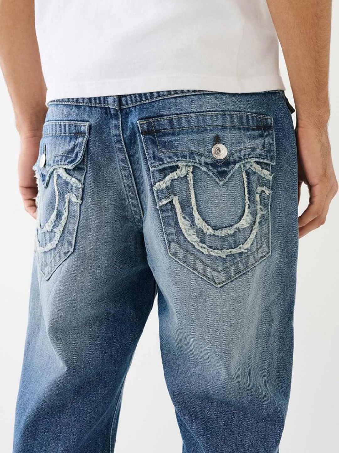 

True Religion Single Needle Ricky Straight Fit Mid-Rise Washed Jeans, Blue