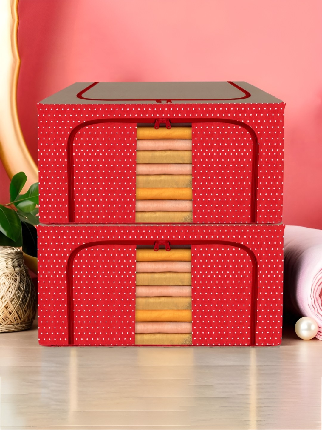 

Kuber Industries Red & Grey 2 Pieces Printed Regular Drawer Organiser