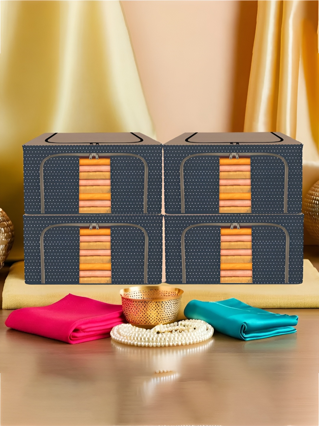 

Kuber Industries Navy Blue 4 Pieces Regular Drawer Organisers