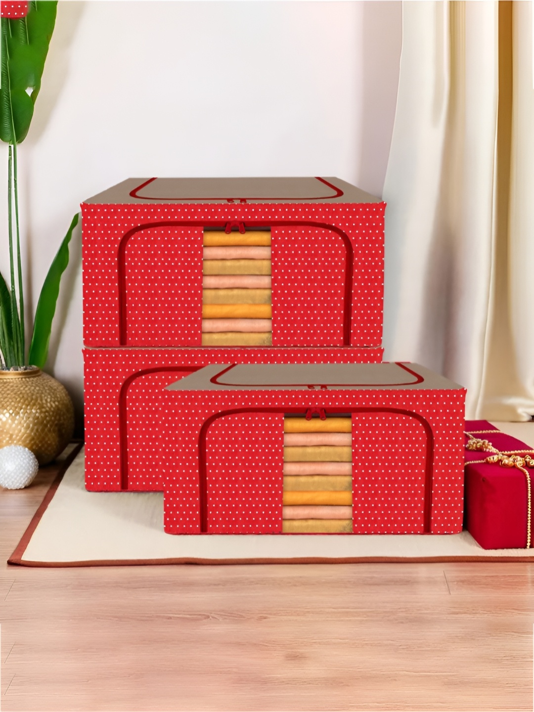 

Kuber Industries Red & Brown 3 Pieces Regular Drawer Organiser Organisers