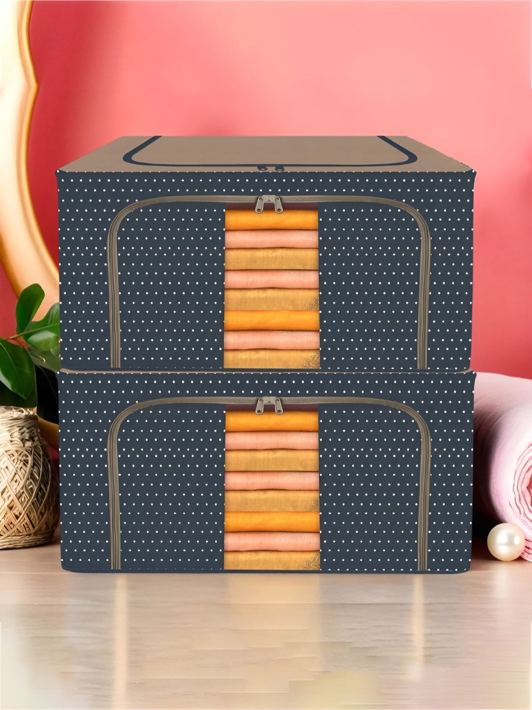 

Kuber Industries Navy Blue & White 2 Pieces Printed Regular Drawer Organiser