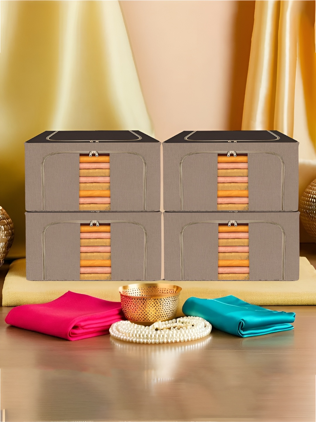

Kuber Industries Brown 4 Pieces Multi-Utility Organisers