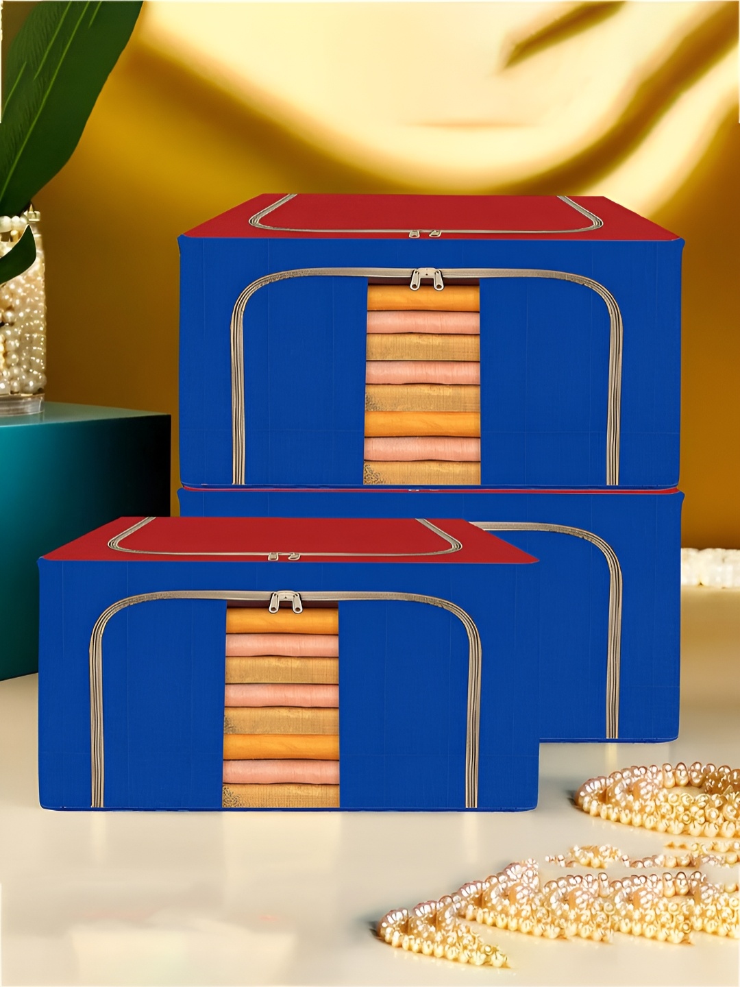 

Kuber Industries Red & Blue 3 Pieces Printed Multi-Utility Organisers