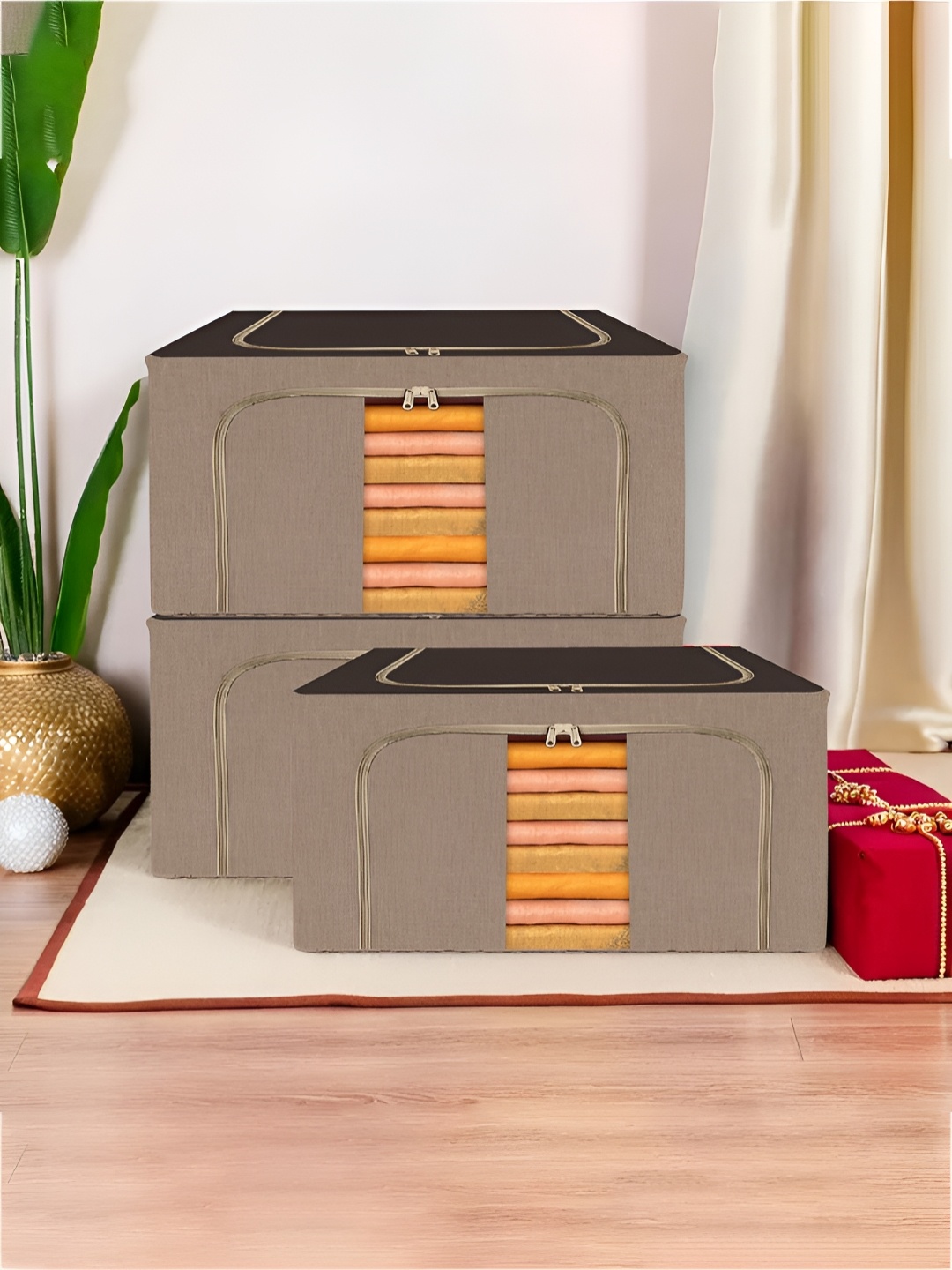 

Kuber Industries Brown 3 Pieces Regular Storage Box Organisers