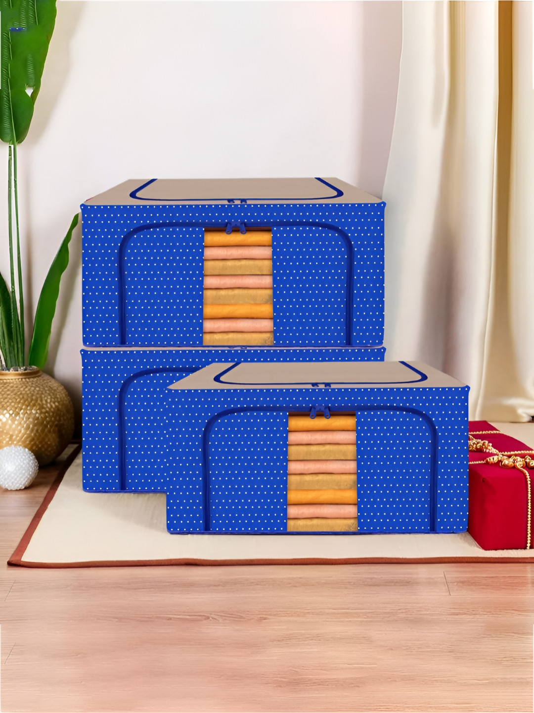 

Kuber Industries Blue 3 Pieces Printed Multi-Utility Organisers