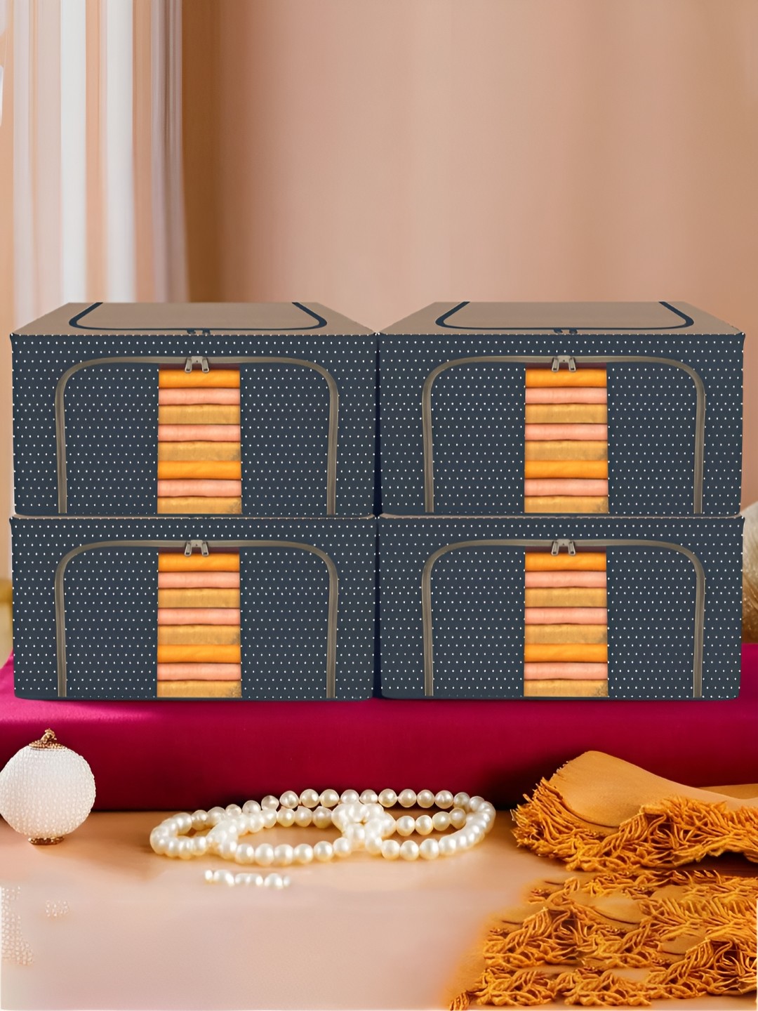 

Kuber Industries Navy Blue 4 Pieces Regular Drawer Storage Box Organisers