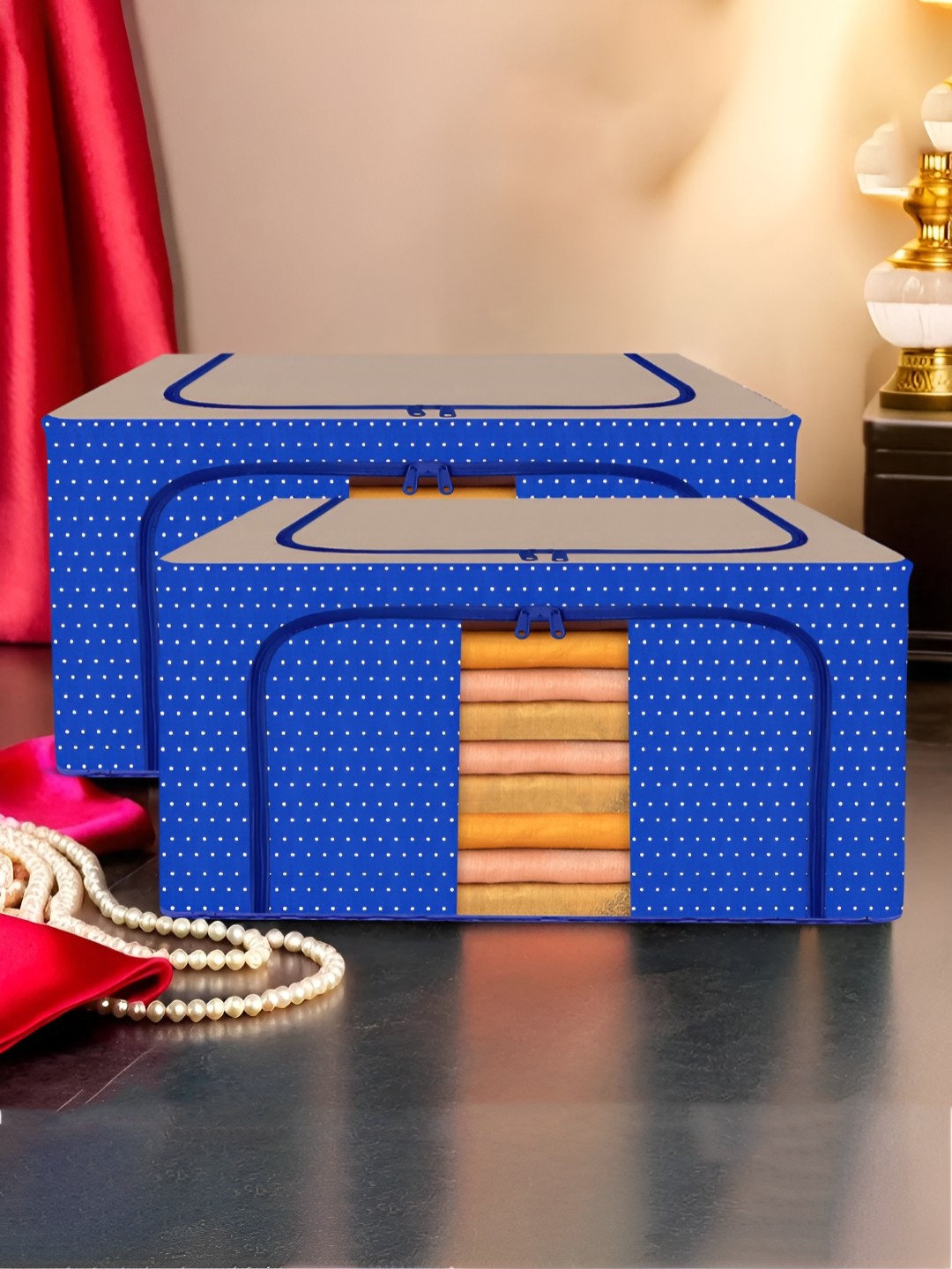 

Kuber Industries Blue & White 2 Pieces Printed Regular Drawer Organiser