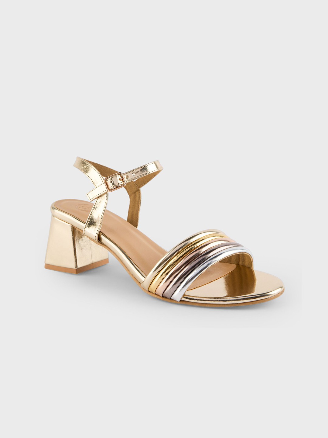 

20Dresses Gold-Toned Textured Open Toe Block Heels