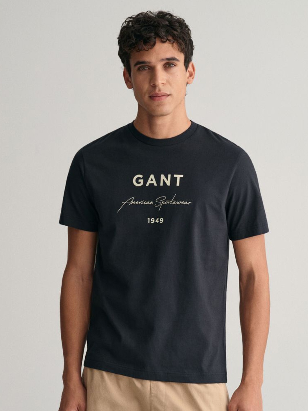 

GANT Men Typography Printed Round Neck Pure Cotton T-shirt, Black