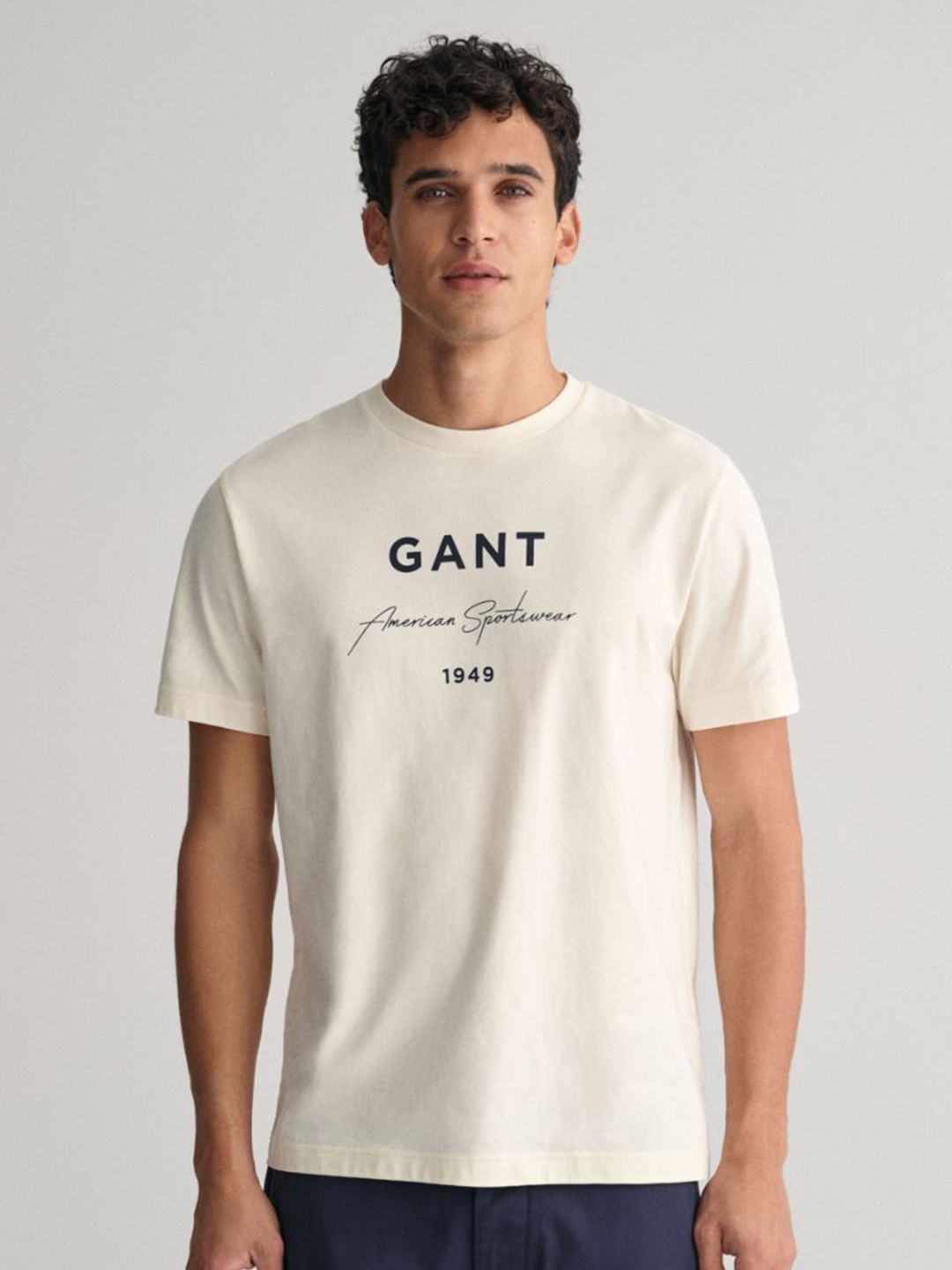 

GANT Men Printed Cotton Round Neck T-shirt, Cream