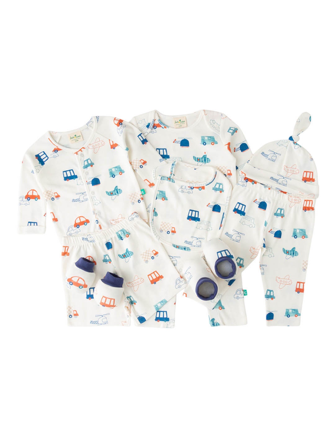 

JusCubs Infants 8-Pcs Printed Pure Cotton Gift Set, White