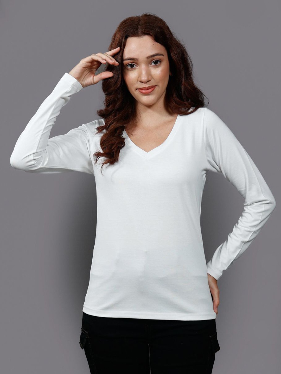 

Chemistry Solid V-Neck Cotton Top, White