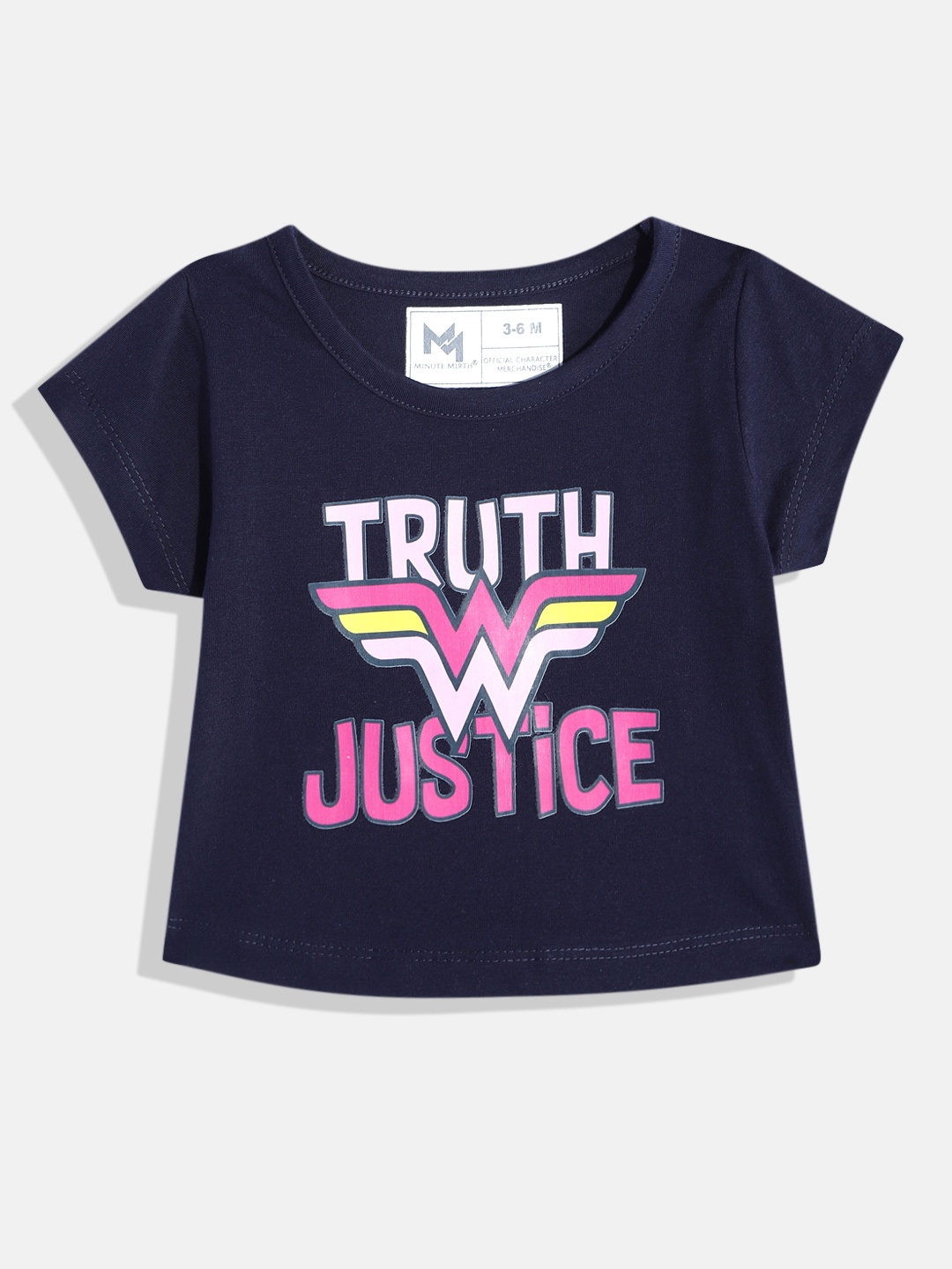 

YK X Minute Mirth Girls Wonder Woman Printed Pure Cotton T-shirt, Navy blue