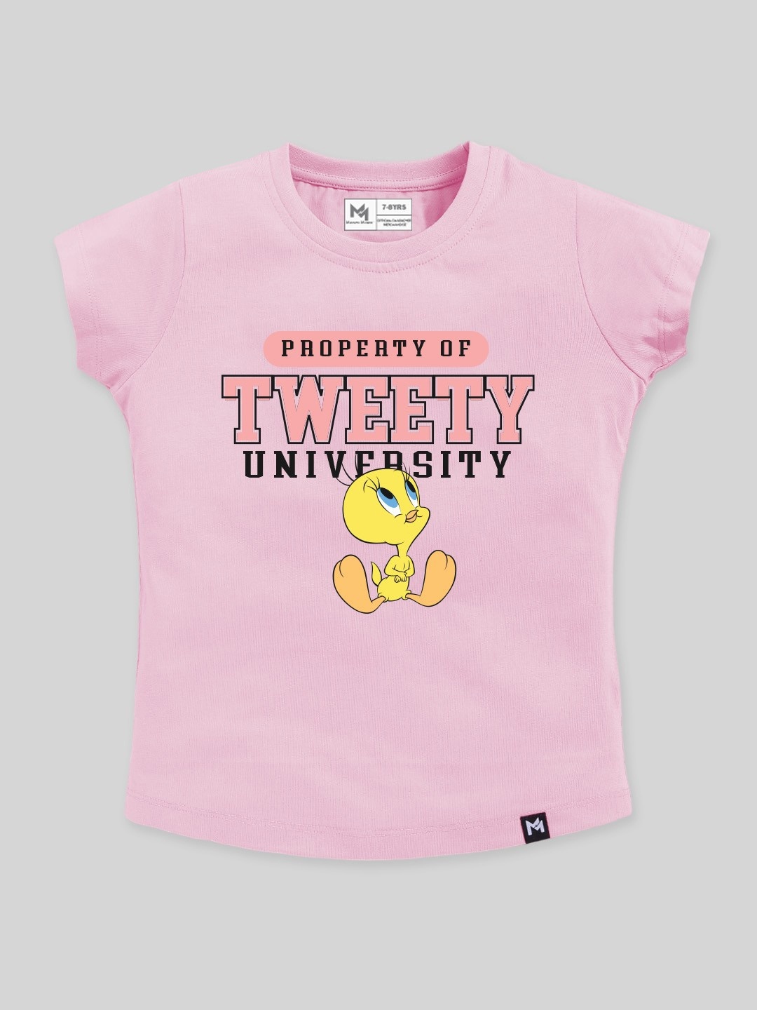 

YK X Minute Mirth Girls Tweety Printed Pure Cotton T-shirt, Pink