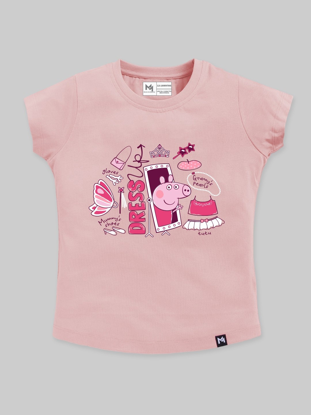 

YK X Minute Mirth Girls Peppa Pig Printed Pure Cotton T-shirt, Peach