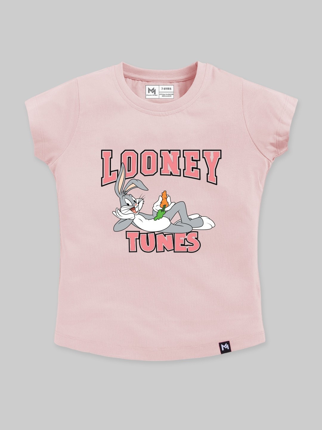 

YK X Minute Mirth Girls Looney Tunes Printed Pure Cotton T-shirt, Peach