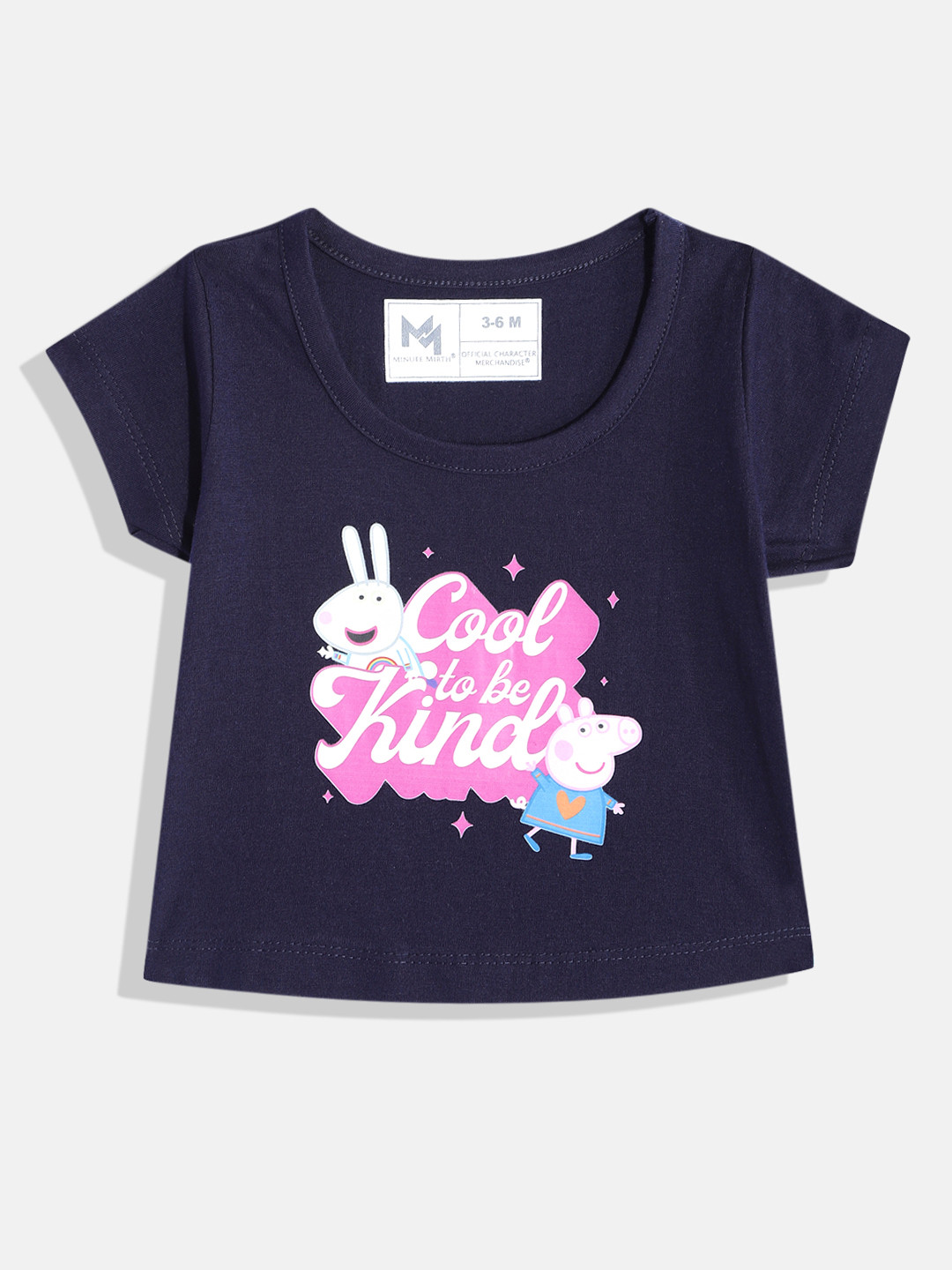 

YK X Minute Mirth Girls Peppa Pig Printed Pure Cotton T-shirt, Navy blue