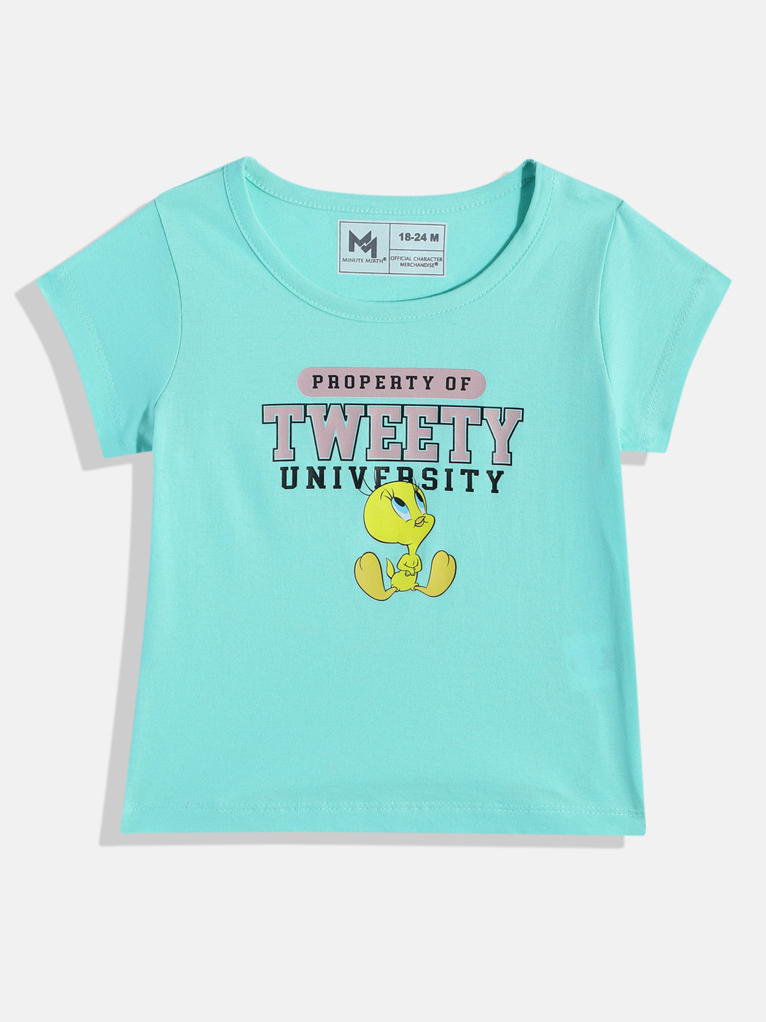 

YK X Minute Mirth Girls Tweety Printed Pure Cotton T-shirt, Blue