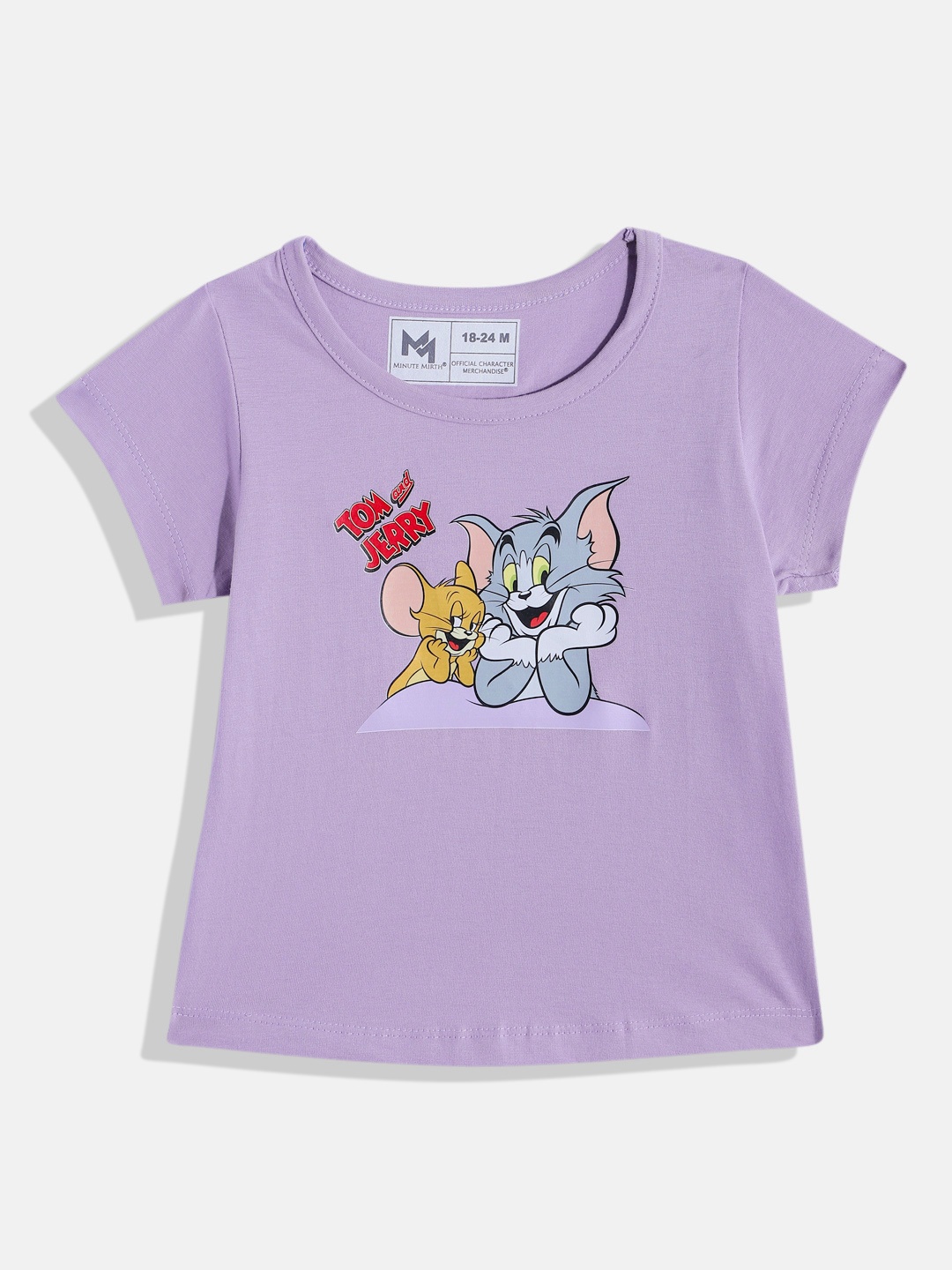 

YK X Minute Mirth Girls Tom & Jerry Printed Pure Cotton T-shirt, Purple