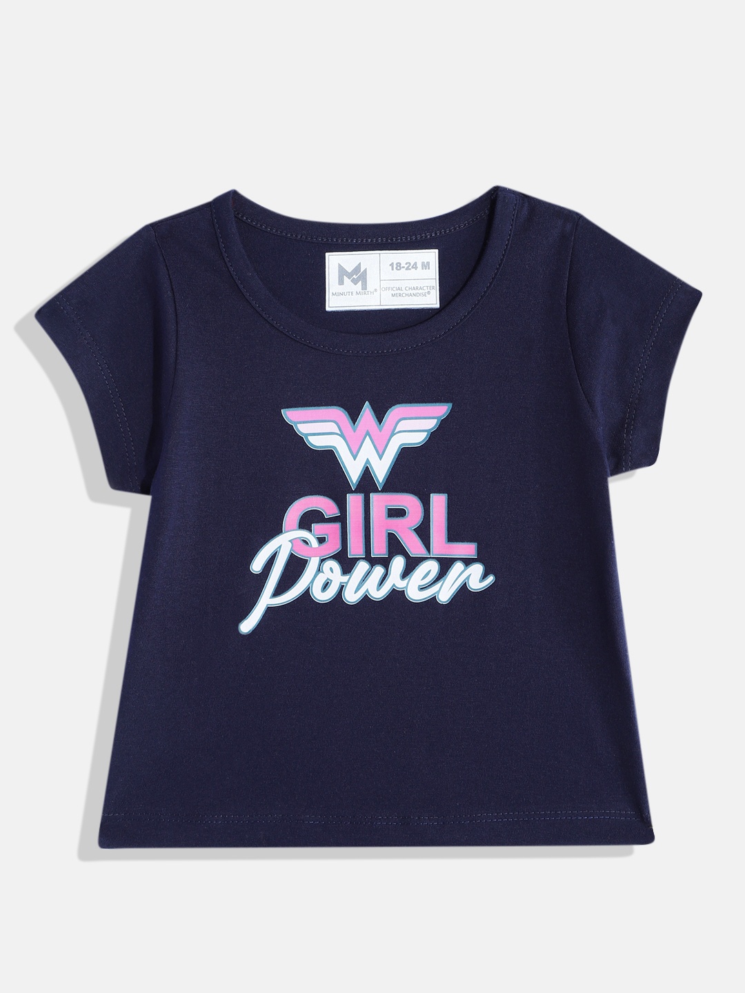 

YK X Minute Mirth Girls Typography Wonder Woman Printed Pure Cotton T-shirt, Navy blue