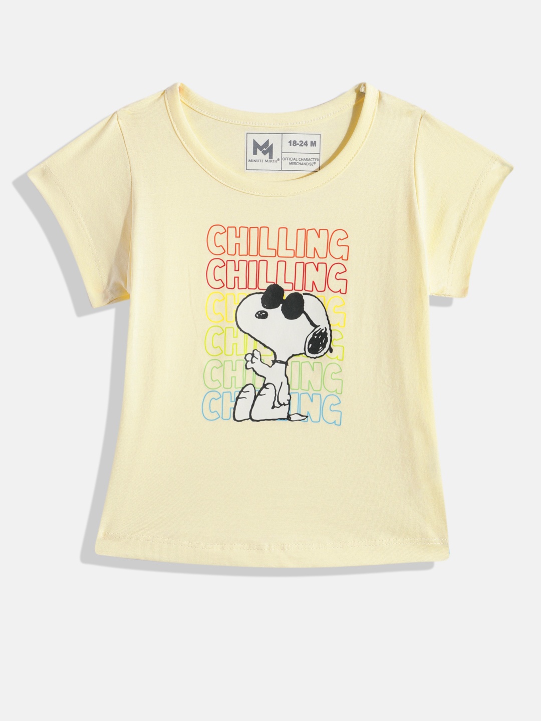 

YK X Minute Mirth Girls Snoopy Printed Pure Cotton T-shirt, Yellow