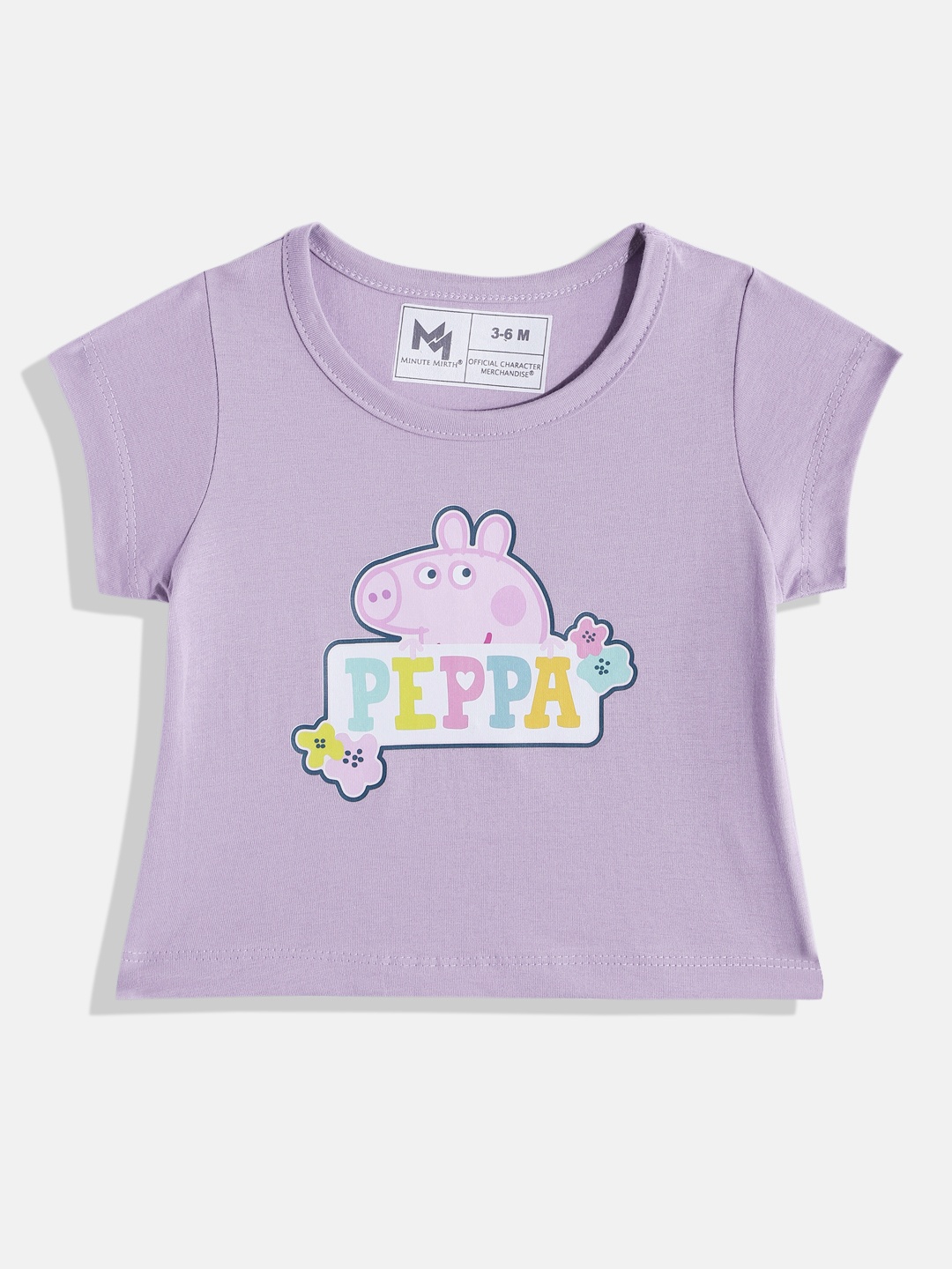 

YK X Minute Mirth Girls Peppa Pig Printed Pure Cotton T-shirt, Purple