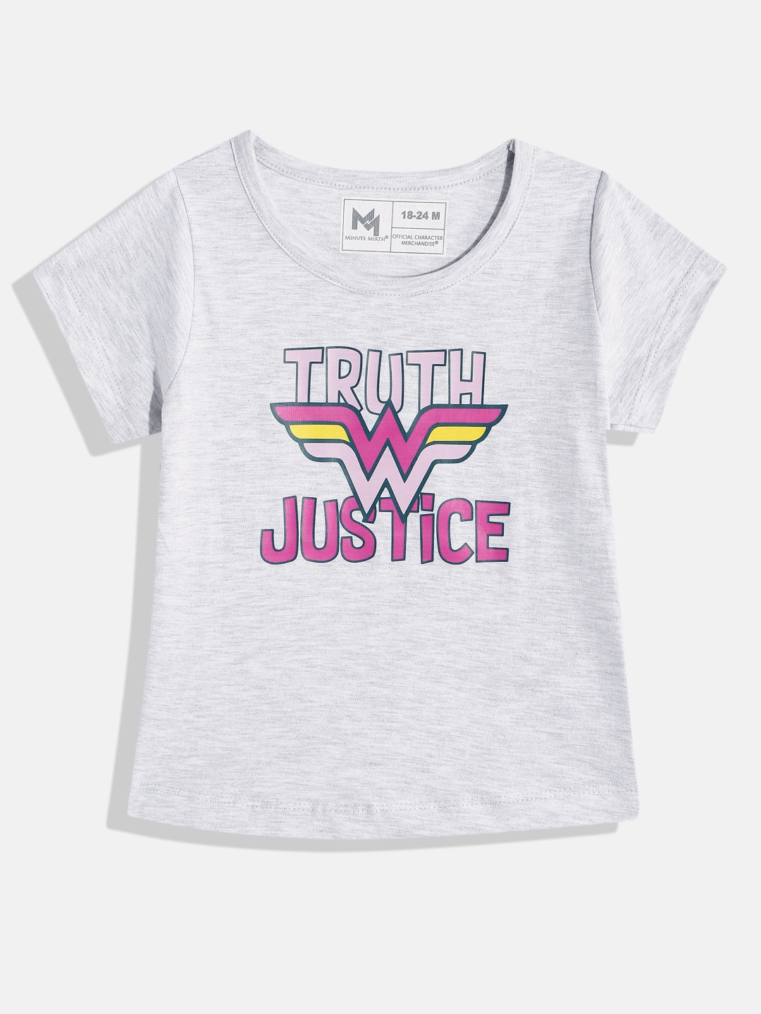 

YK X Minute Mirth Girls Wonder Woman Printed Pure Cotton T-shirt, Grey