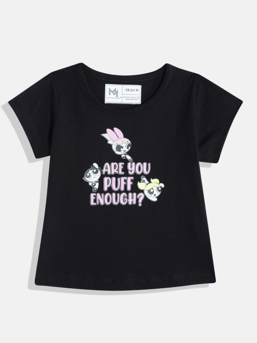 

YK X Minute Mirth Girl Print Pure Cotton Tshirt, Black