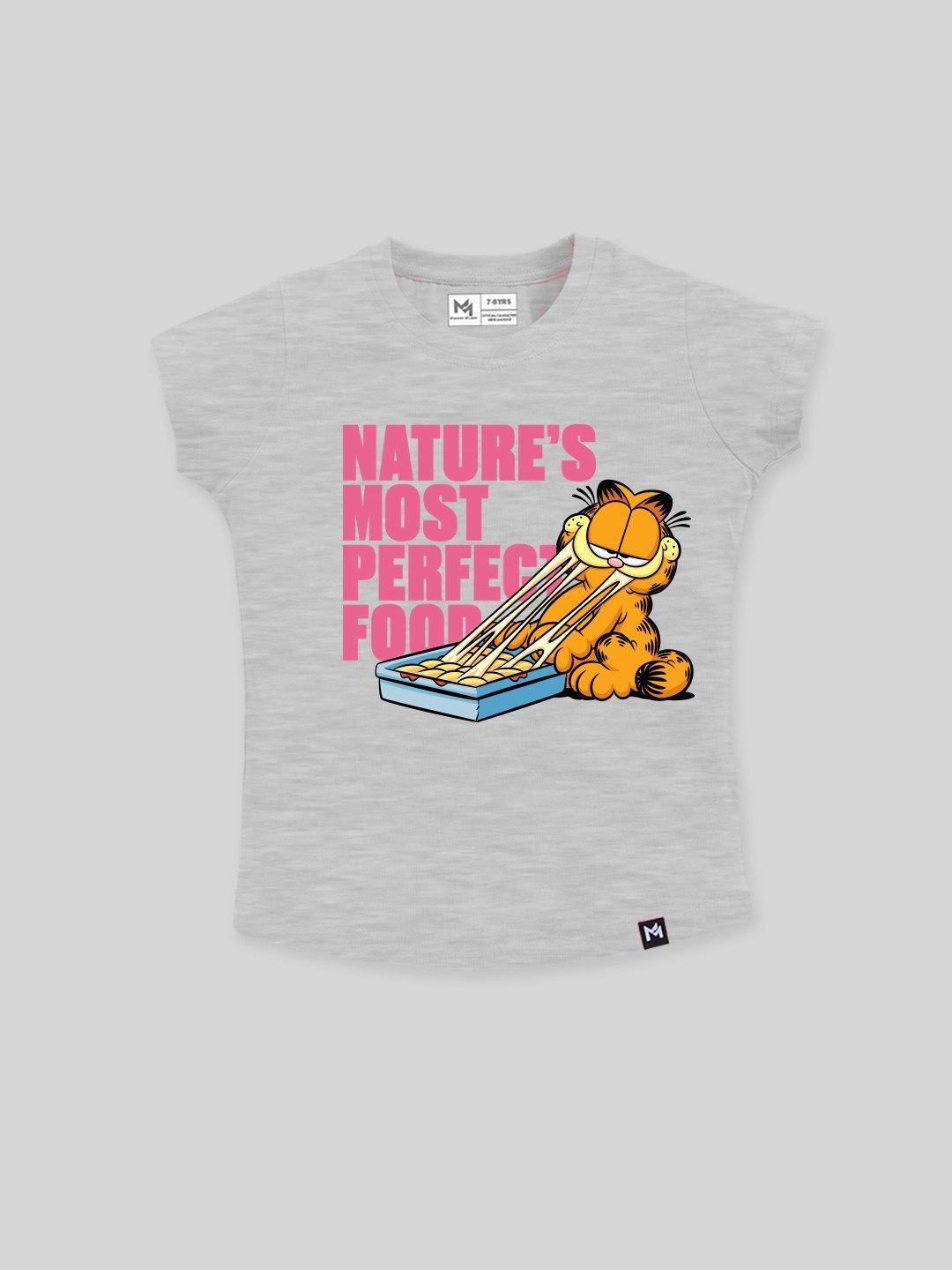 

YK X Minute Mirth Girls Garfield Printed Pure Cotton T-shirt, Grey