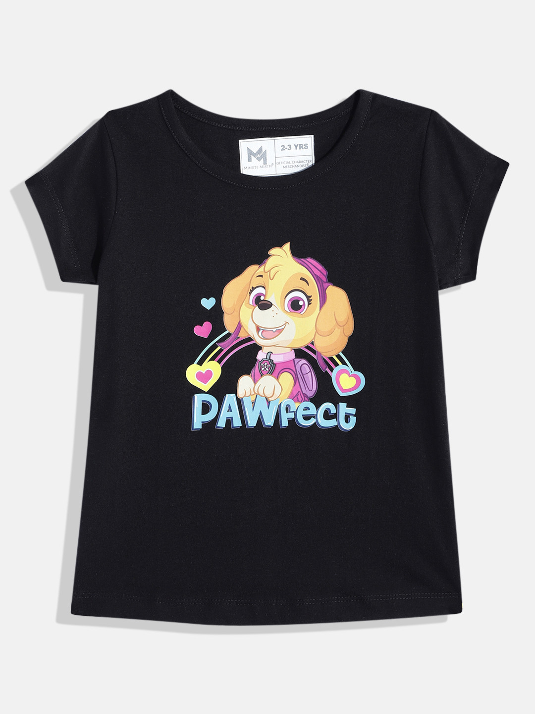 

YK X Minute Mirth Girls Paw Patrol Printed Pure Cotton T-shirt, Black