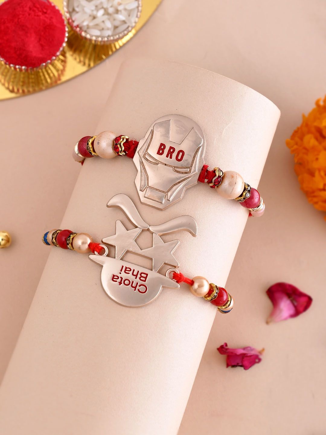 

Aapno Rajasthan Set of 2 Quirky Rakhis With Roli Chawal, Silver