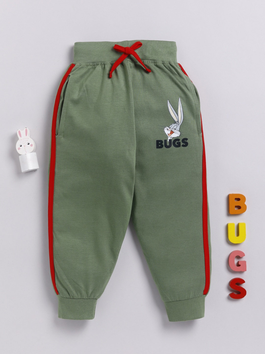 

YK X Minute Mirth Boys Graphic Printed Pure Cotton Joggers, Green