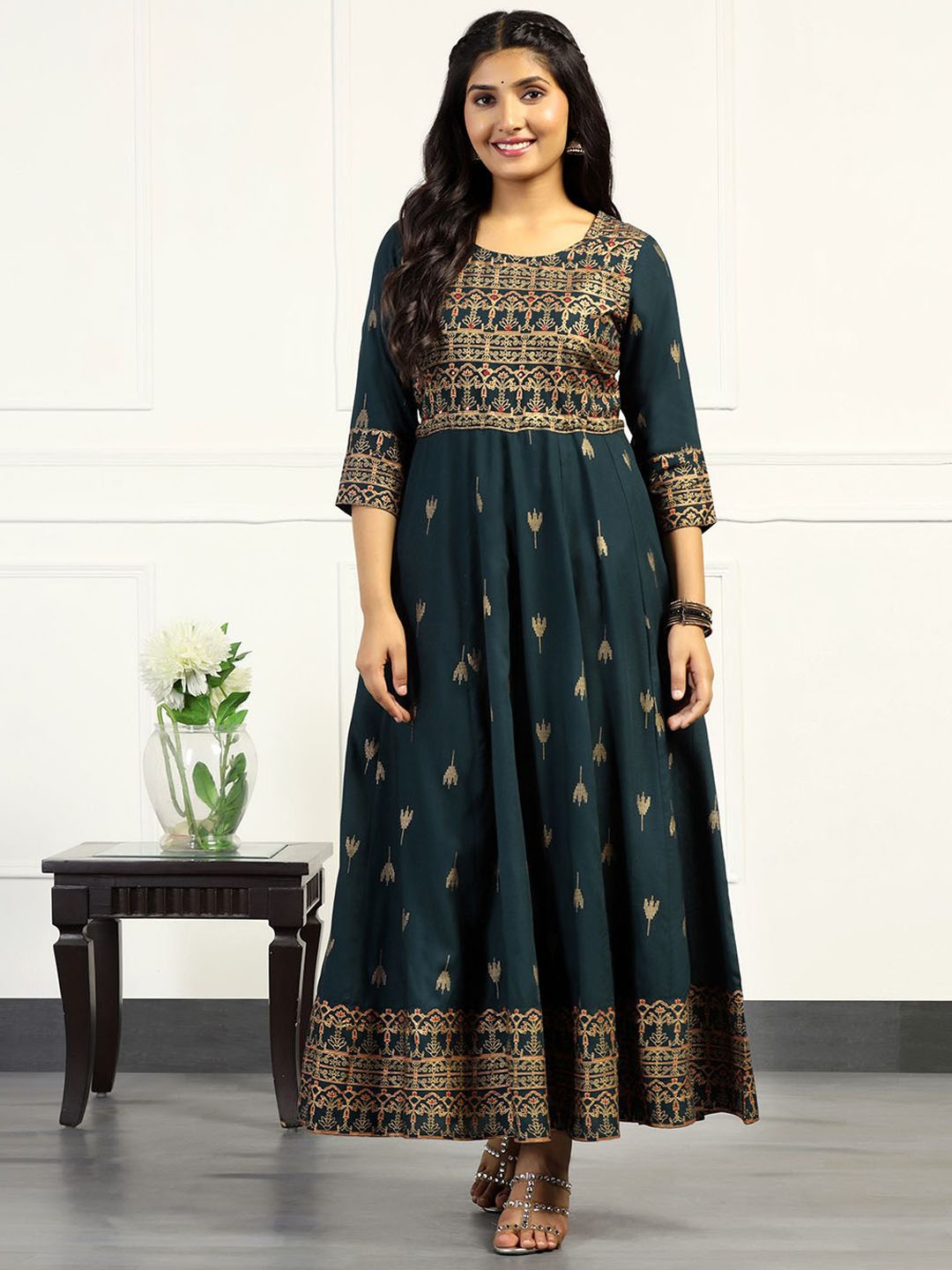 

FASHION DREAM Ethnic Motifs Floral Anarkali Kurta, Green