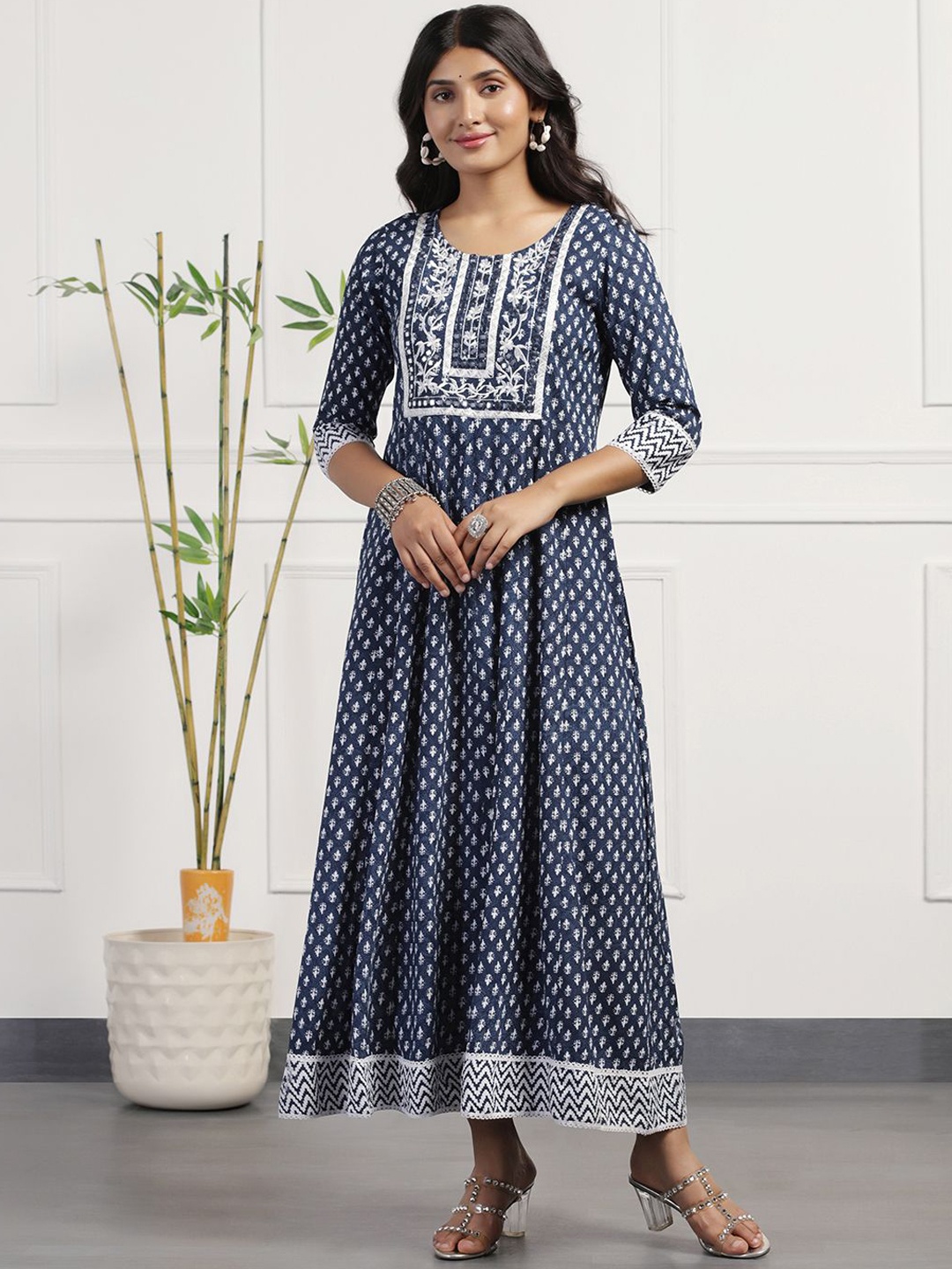 

FASHION DREAM Ethnic Motifs Printed Anarkali Kurta, Blue