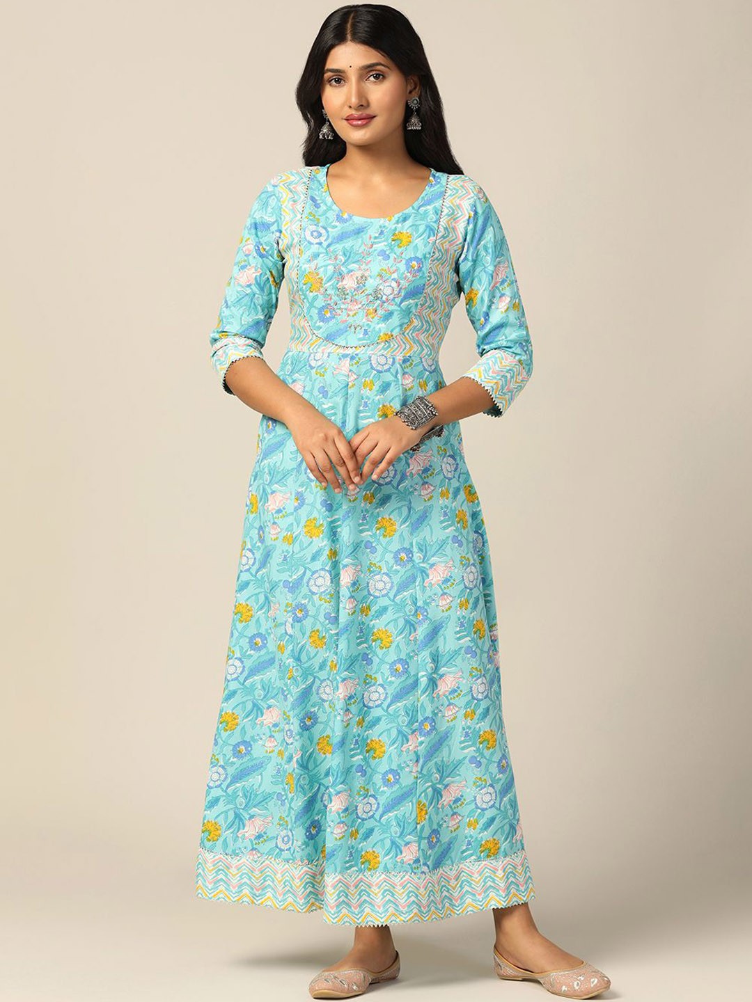 

FASHION DREAM Floral Printed Anarkali Kurta, Sea green