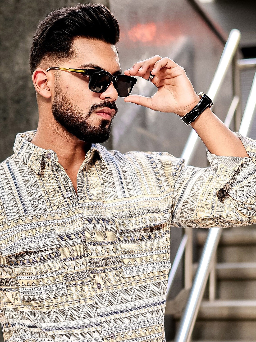 

Maniac Men Comfort Tribal Printed Pocket Casual Shirt, Yellow