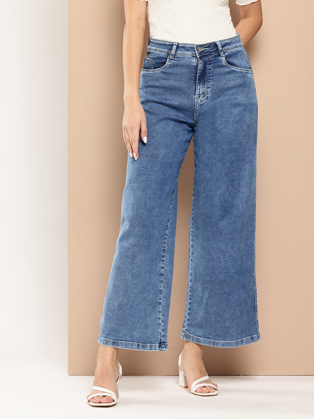 

Chemistry Women Wide Leg High-Rise Heavy Fade Stretchable Jeans, Blue