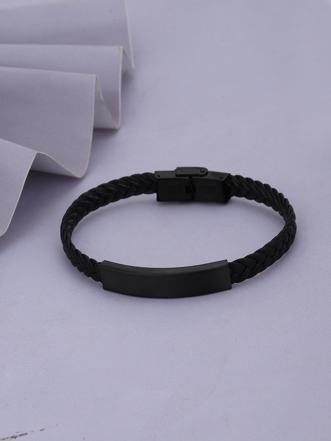 

Carlton London Men Stainless Steel Enamel Fancy Wraparound Bracelet, Black