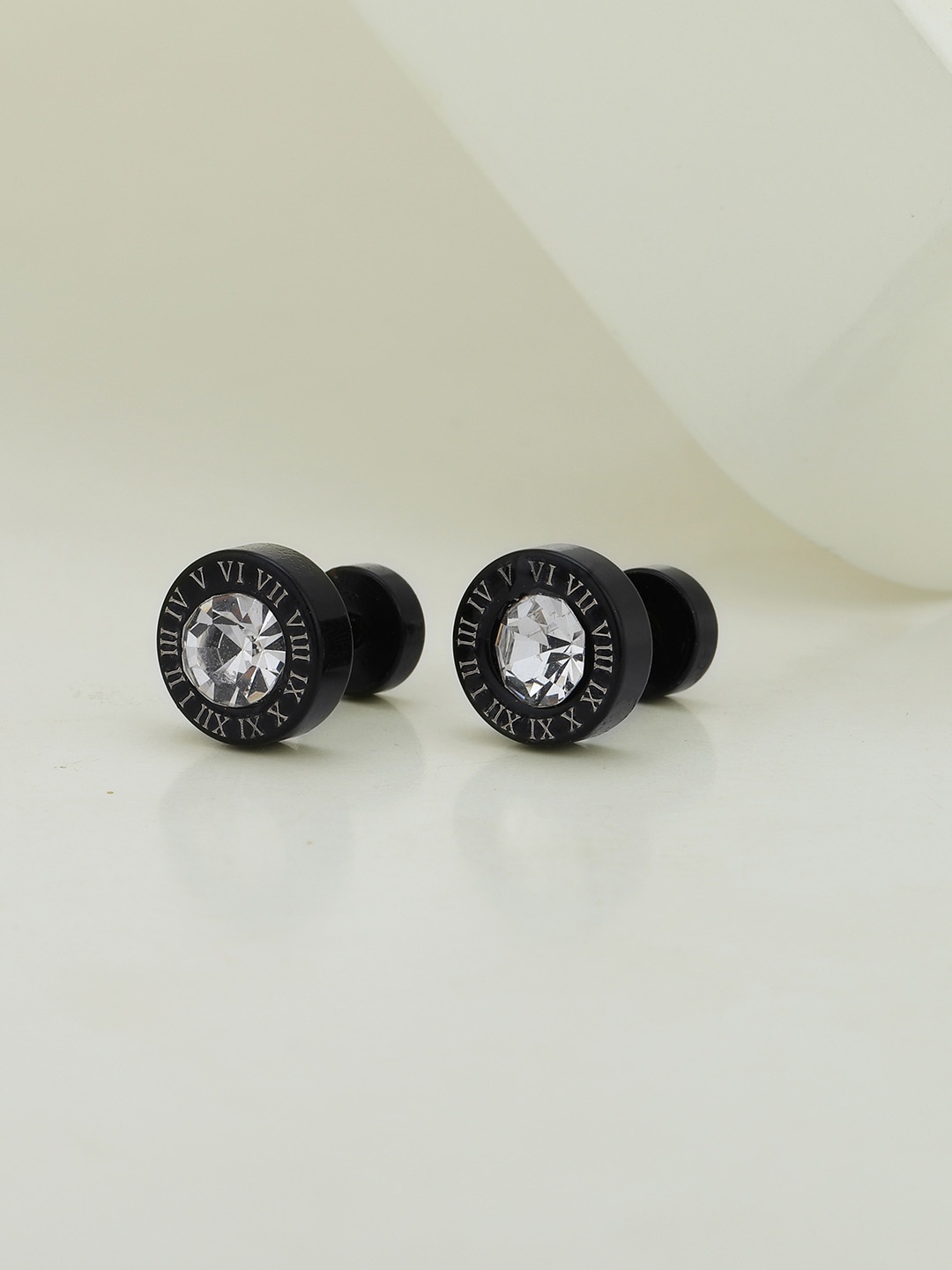 

Carlton London Men Stainless Steel CZ Fancy Studs, Black