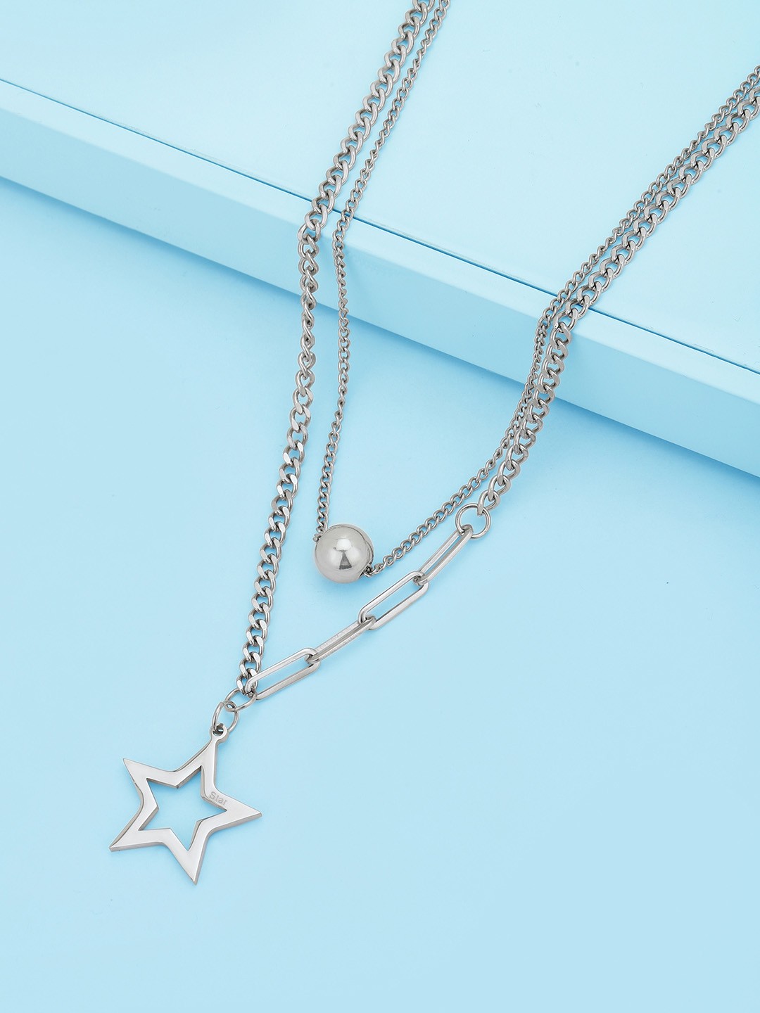 

Carlton London Men Set of 4 Silver Plated Star Shaped Pendant With Chain