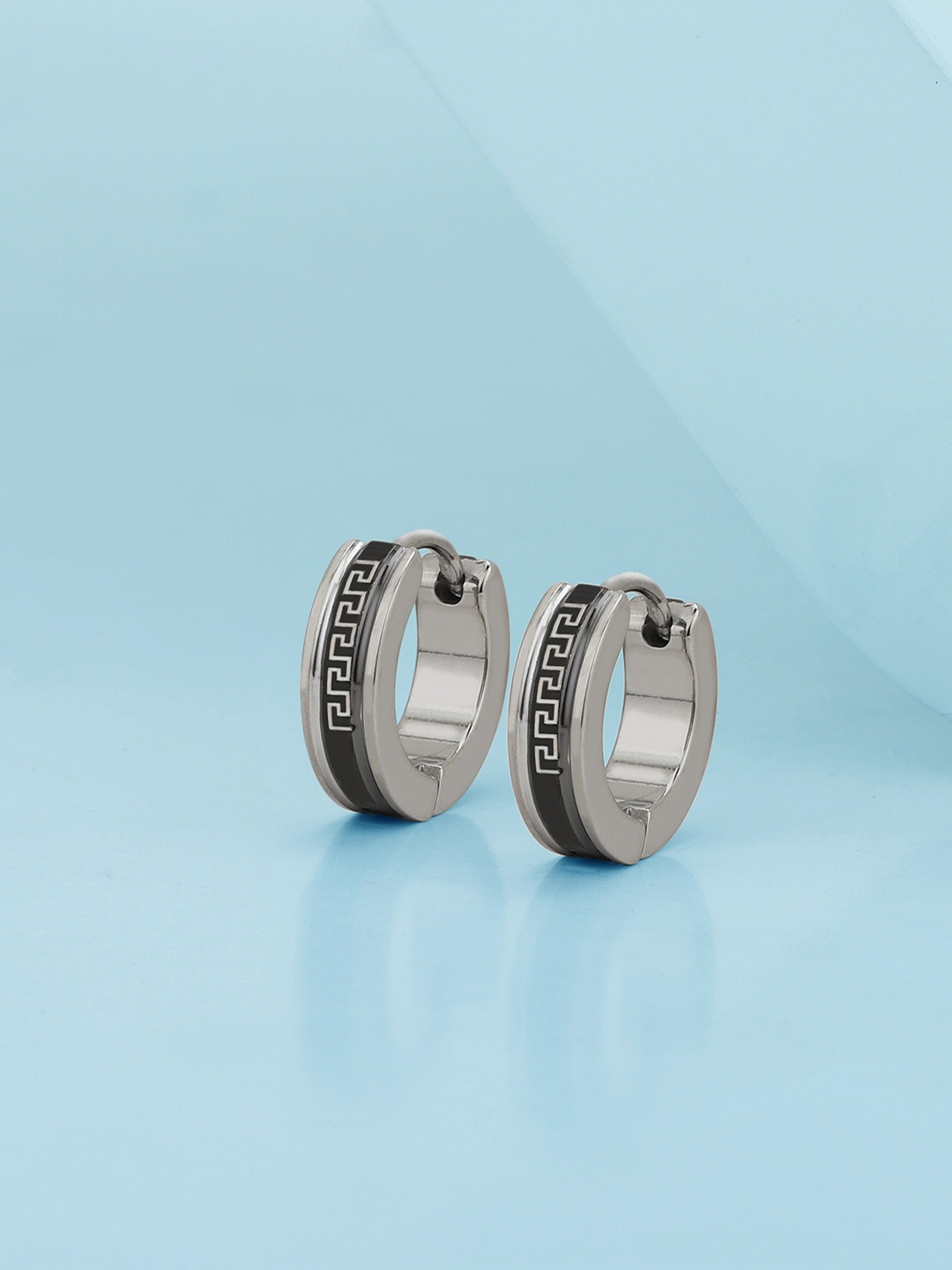 

Carlton London Men Silver Plated Stainless Steel Hoop Earrings