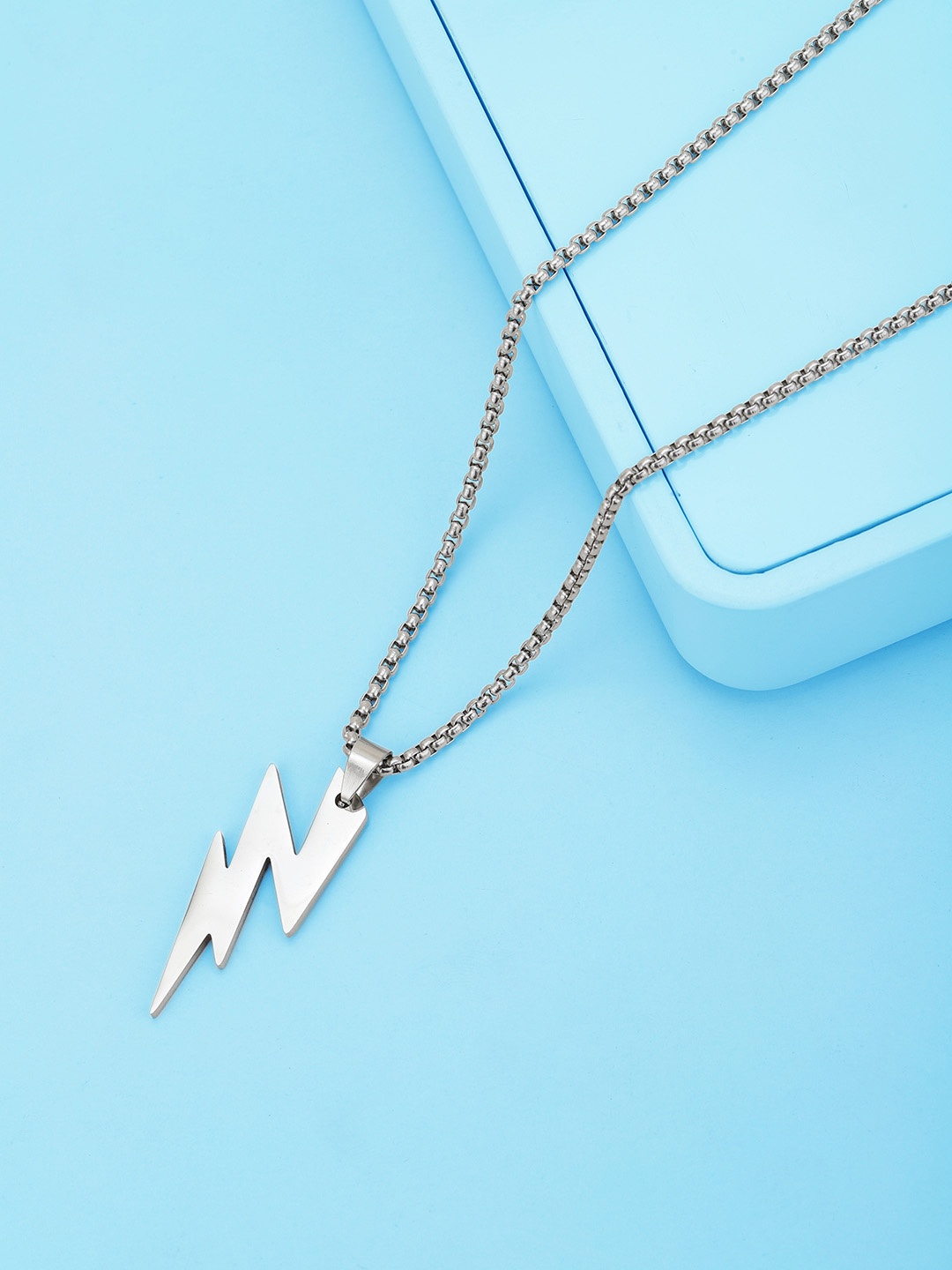 

Carlton London Men Silver Plated Stainless Steel Storm Pendant With Chain