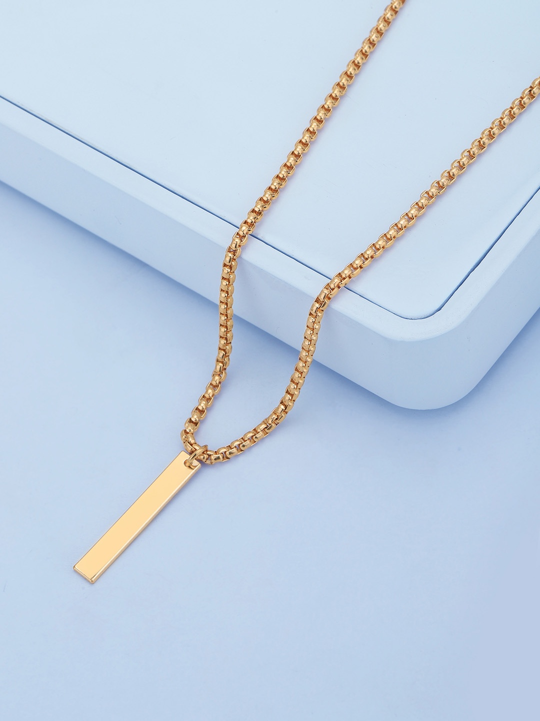 

Carlton London Men Rose Gold Plated Dangling Bar Pendant With Chain