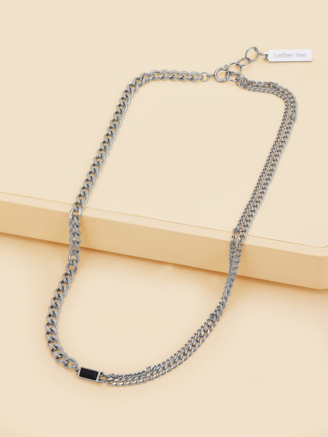 

Carlton London Men Silver Plated Stainless Steel CZ Double Chain Pendant With Chain